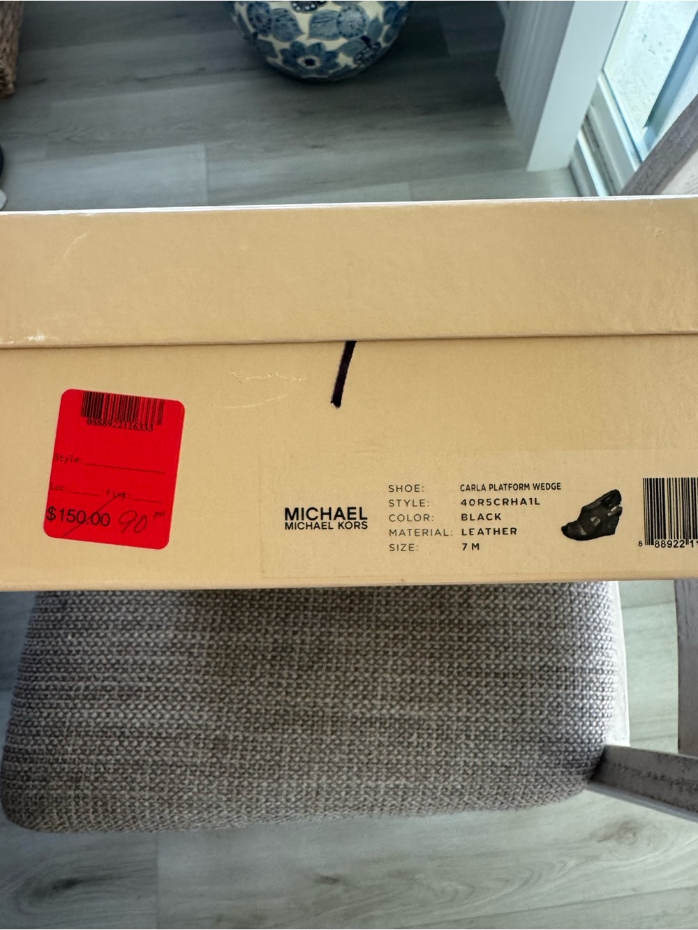 MICHAEL Michael Kors Black Leather Carla Platform Wedge Shoe Box